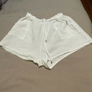 White Shorts with Elastic Waistband
